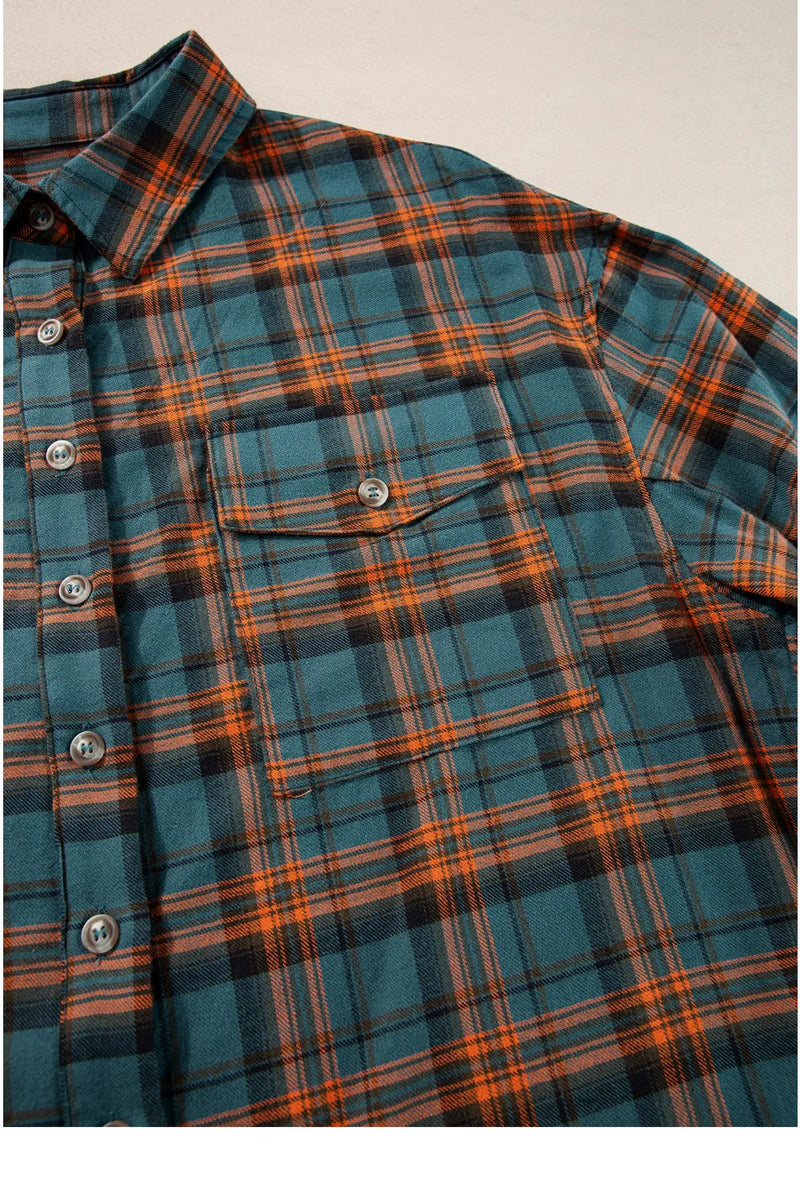 Plaid Collared Neck Long Sleeve Shirt