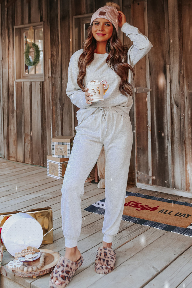 Grey Long Sleeve Pullover & Jogger Pants Loungewear Set