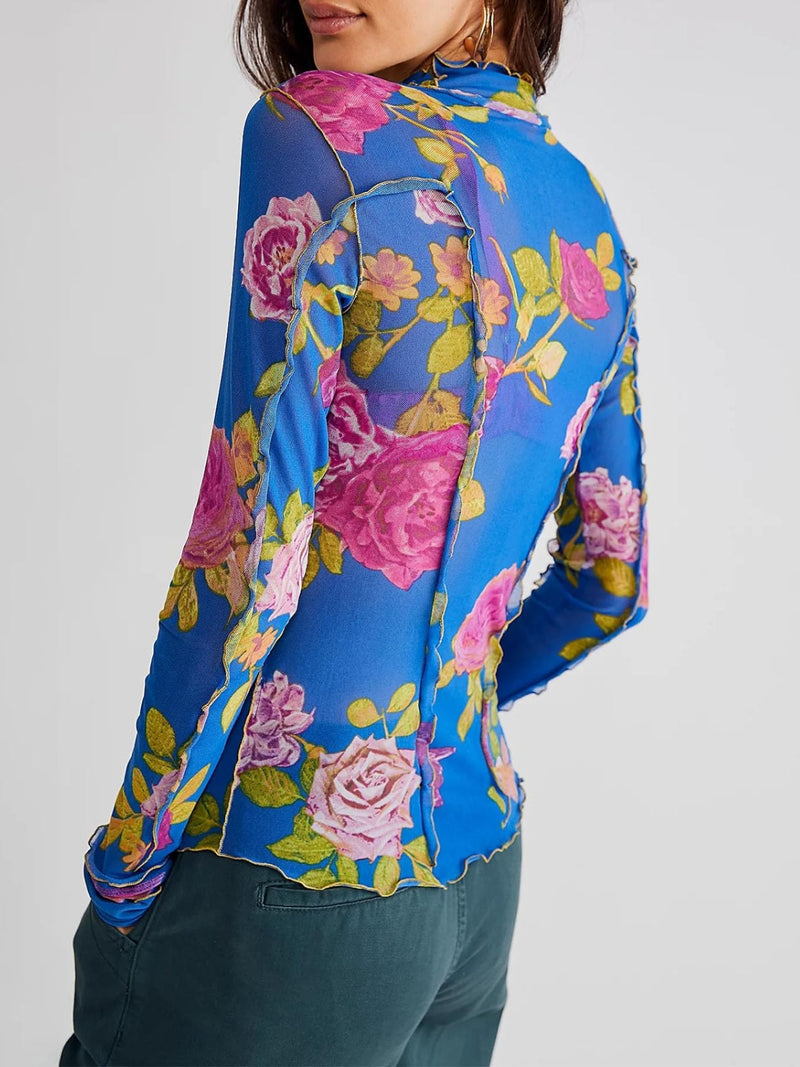 Floral Mock Neck Long Sleeve Top