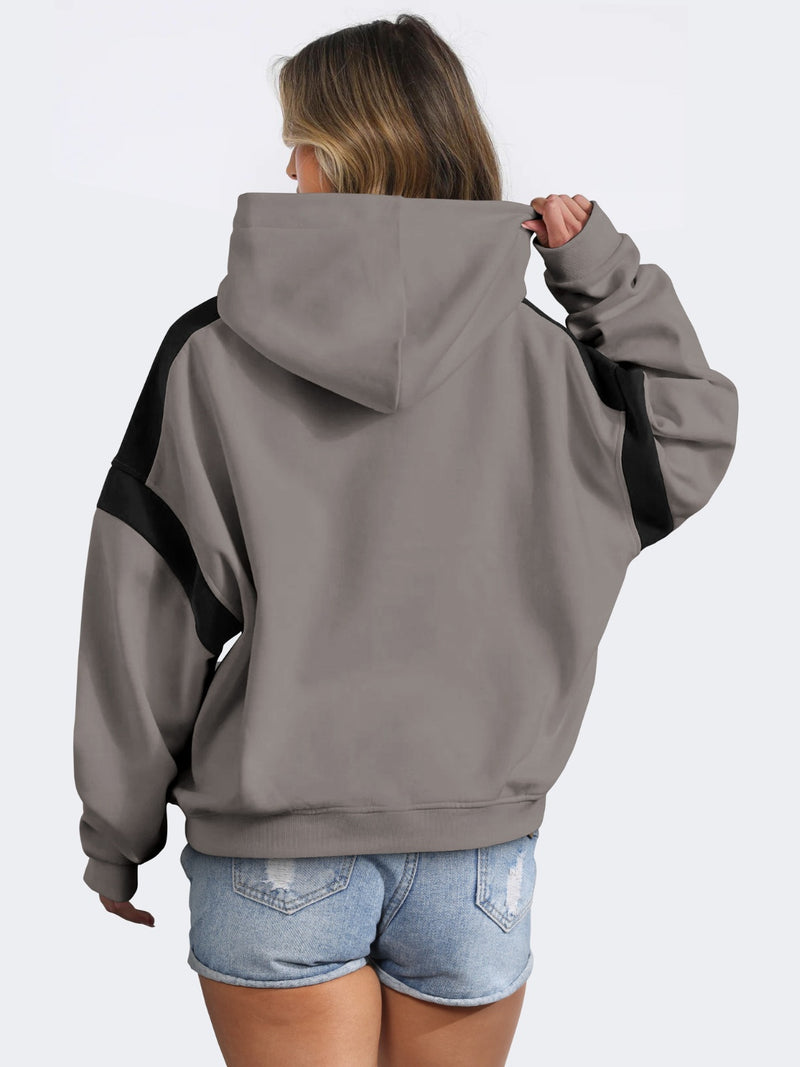 Contrast Dropped Shoulder Long Sleeve Hoodie