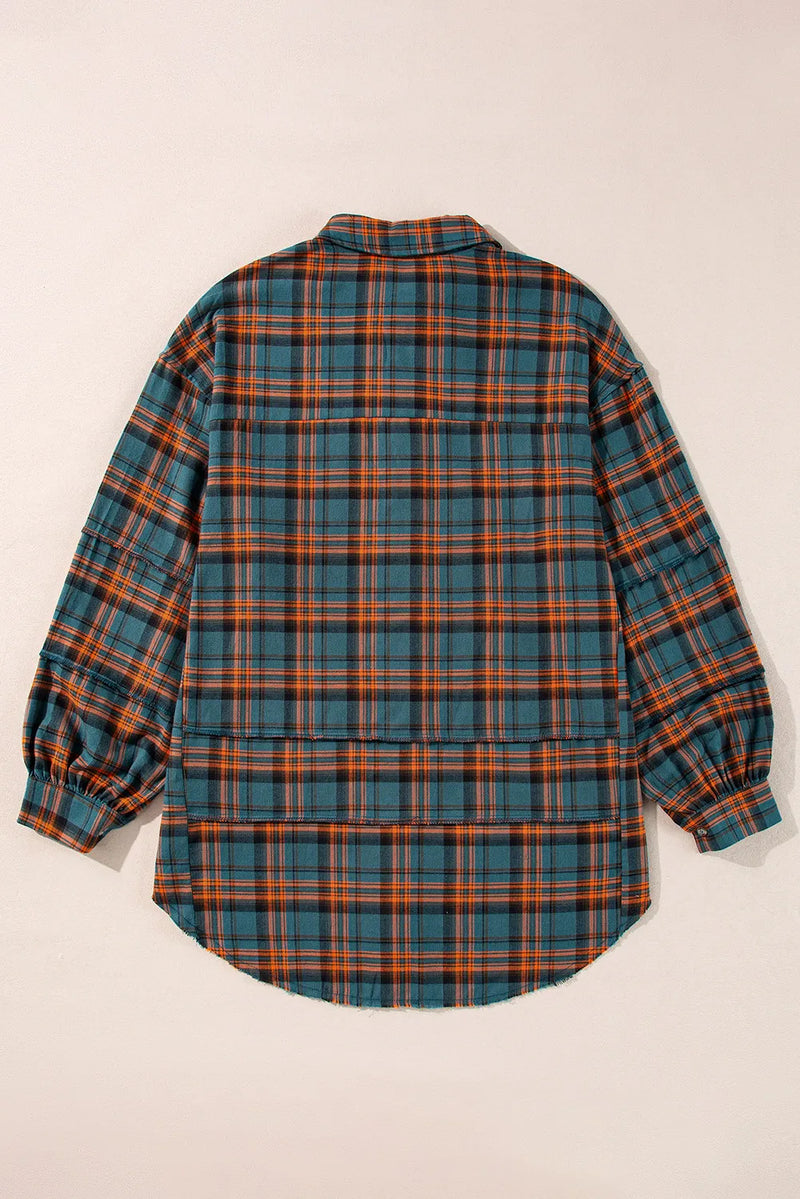 Plaid Collared Neck Long Sleeve Shirt