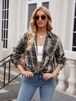 Mandy Pocketed Plaid Collared Neck Long Sleeve Shirt