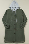 Drawstring Button Up Long Sleeve Hooded Jacket