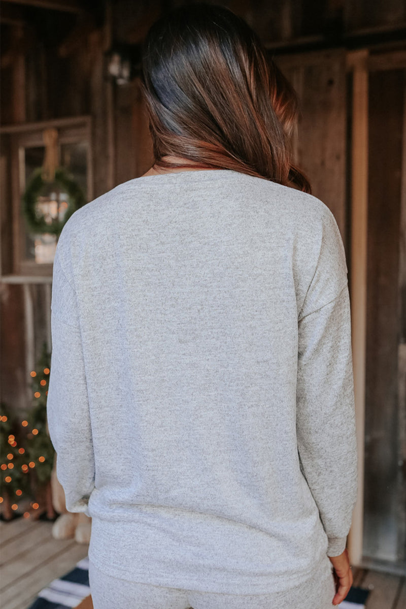 Grey Long Sleeve Pullover & Jogger Pants Loungewear Set