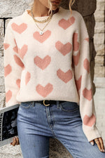 Heart Pattern Dropped Shoulder Sweater