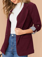 Lapel Collar Roll-Tab Sleeve Blazer