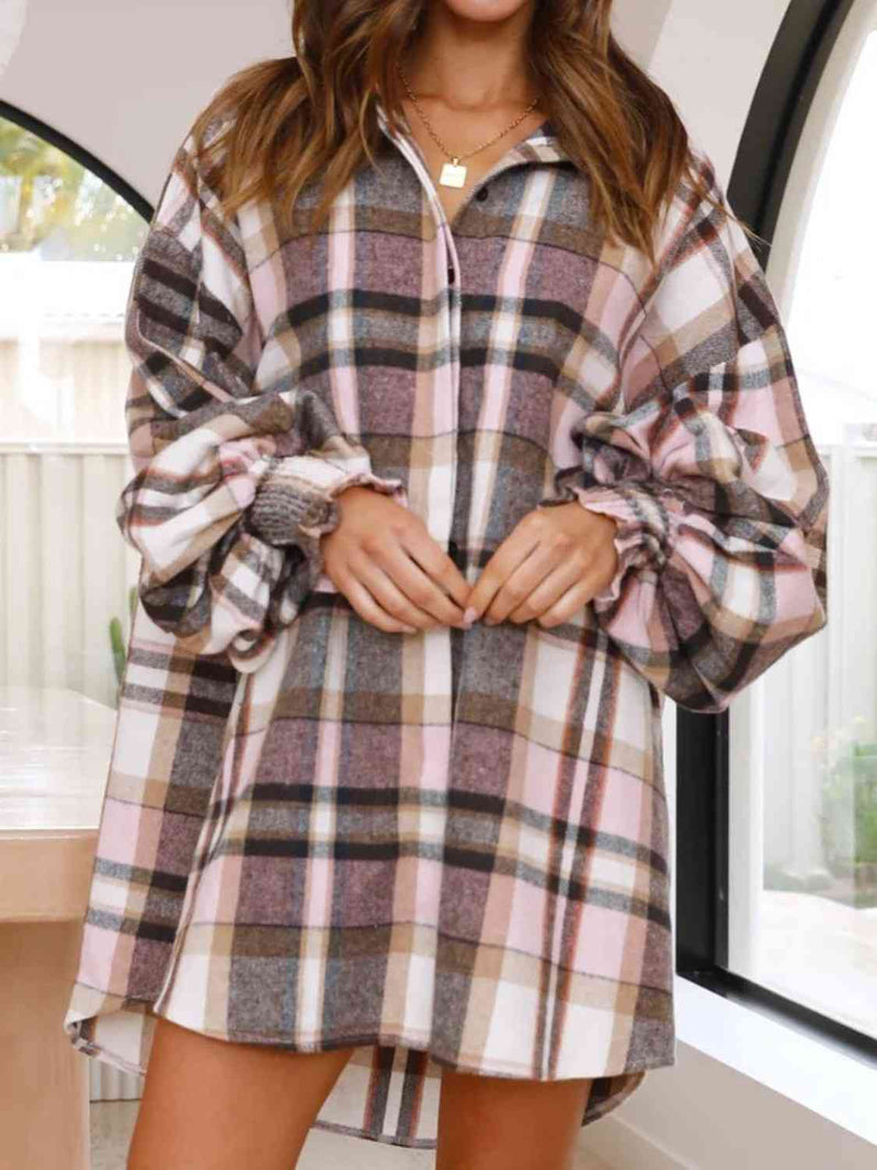 Plaid Lantern Sleeve Shirt