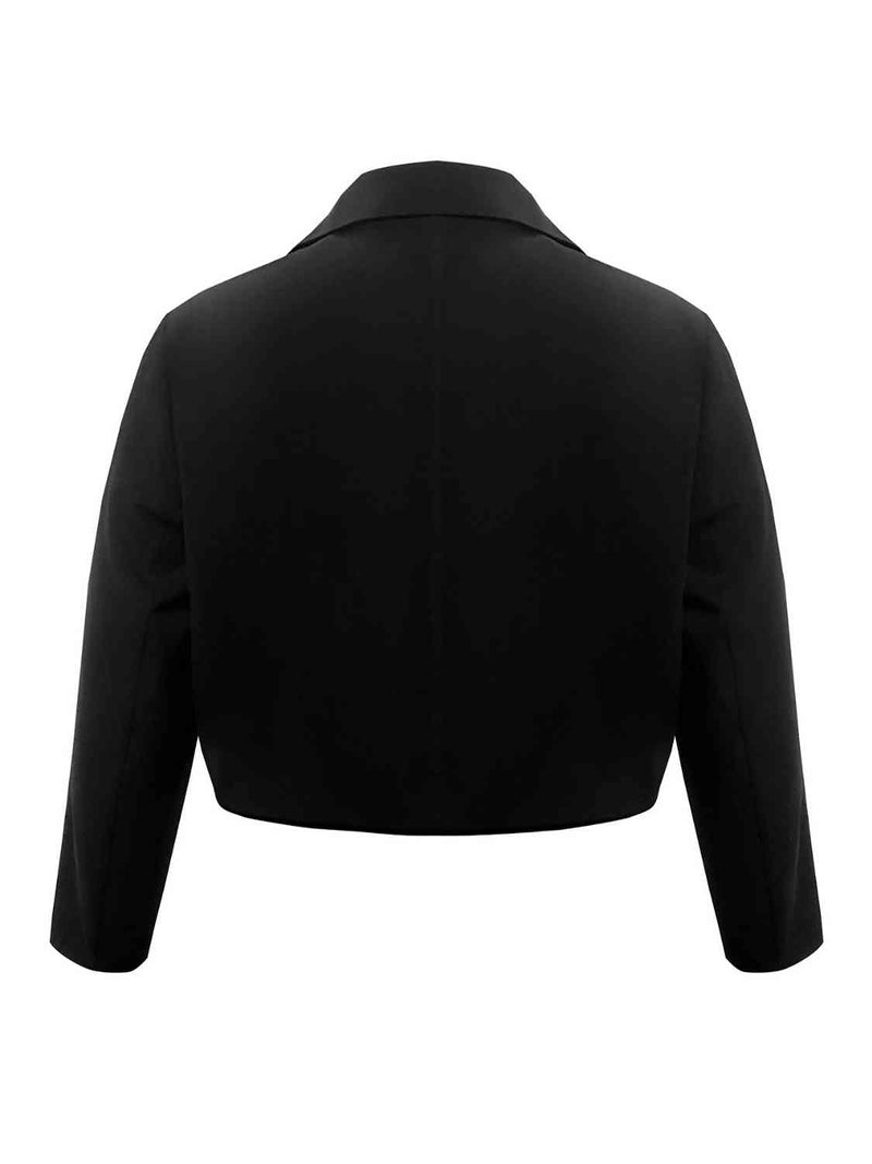 Plus Size Buttoned Lapel Collar Long Sleeve Blazer