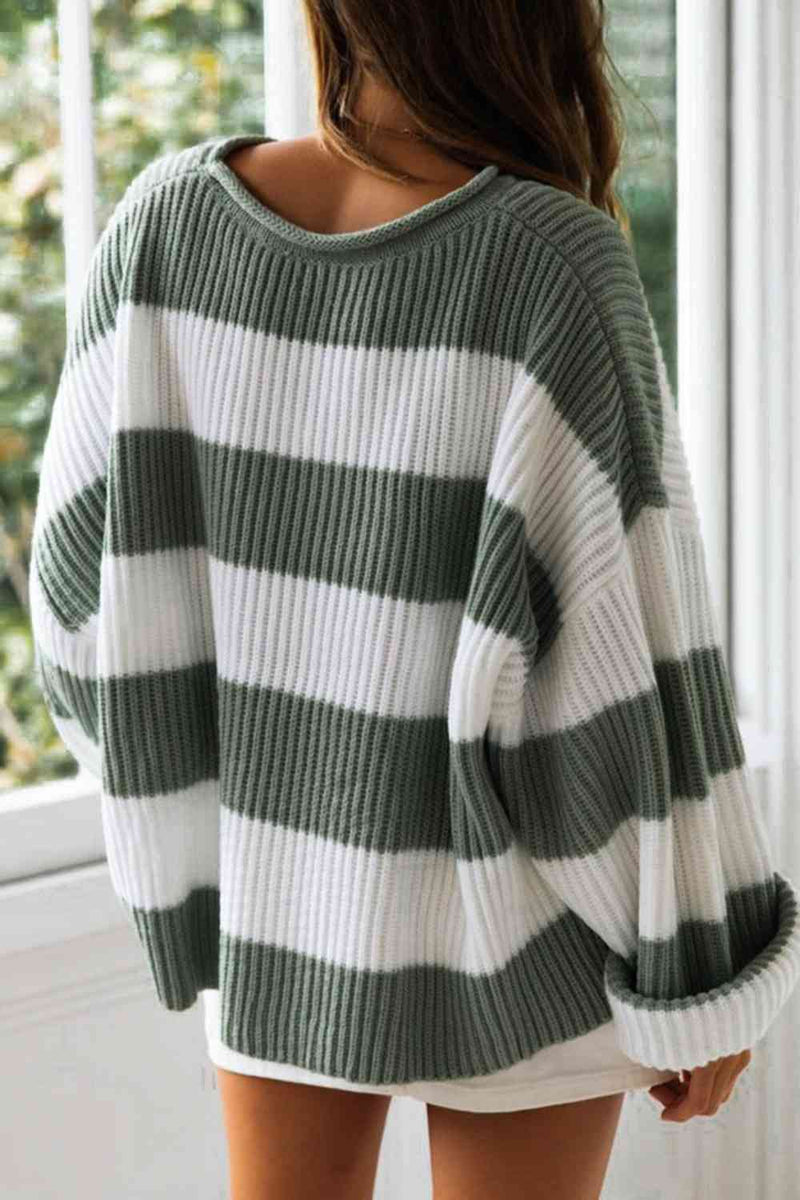 Striped Round Neck Long Sleeve Sweater