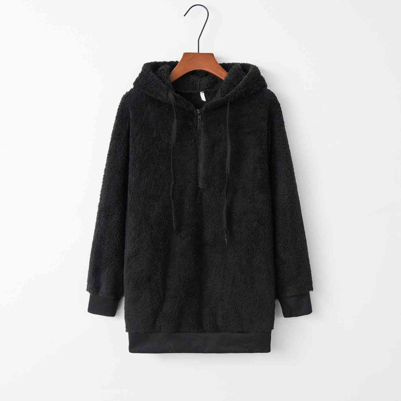 Quarter-Zip Drawstring Teddy Hoodie