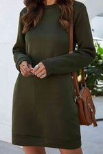 Round Neck Long Sleeve Mini Dress with Pockets